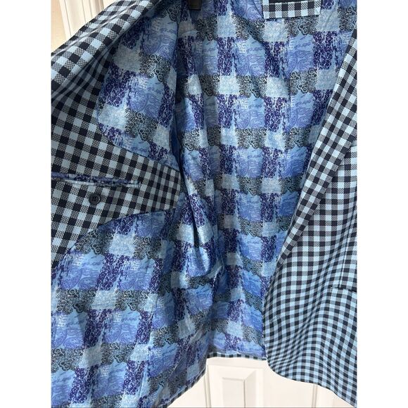 TailorByrd Men's $325 Navy/Light Blue Textured Check Sport Coat size 46R - Picture 5 of 7